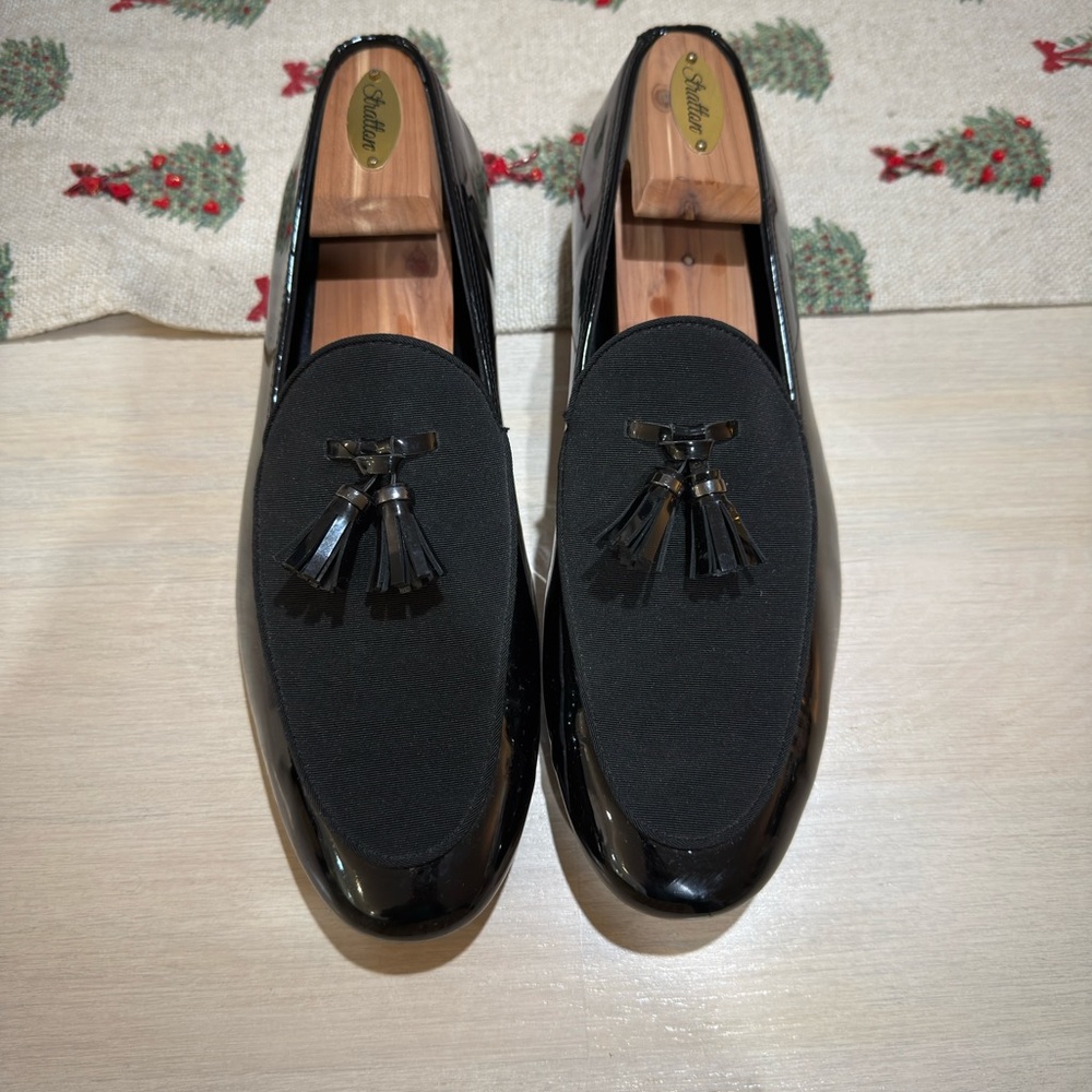 Zara Mens Slip On Round Toe Tassel Loafers Black Fabric Size EU42